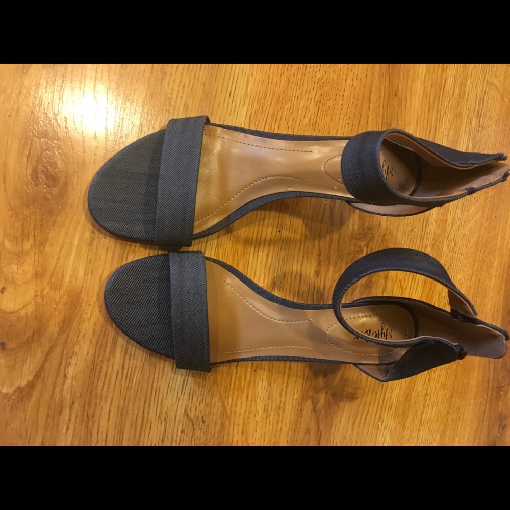 New, blue denim like heels